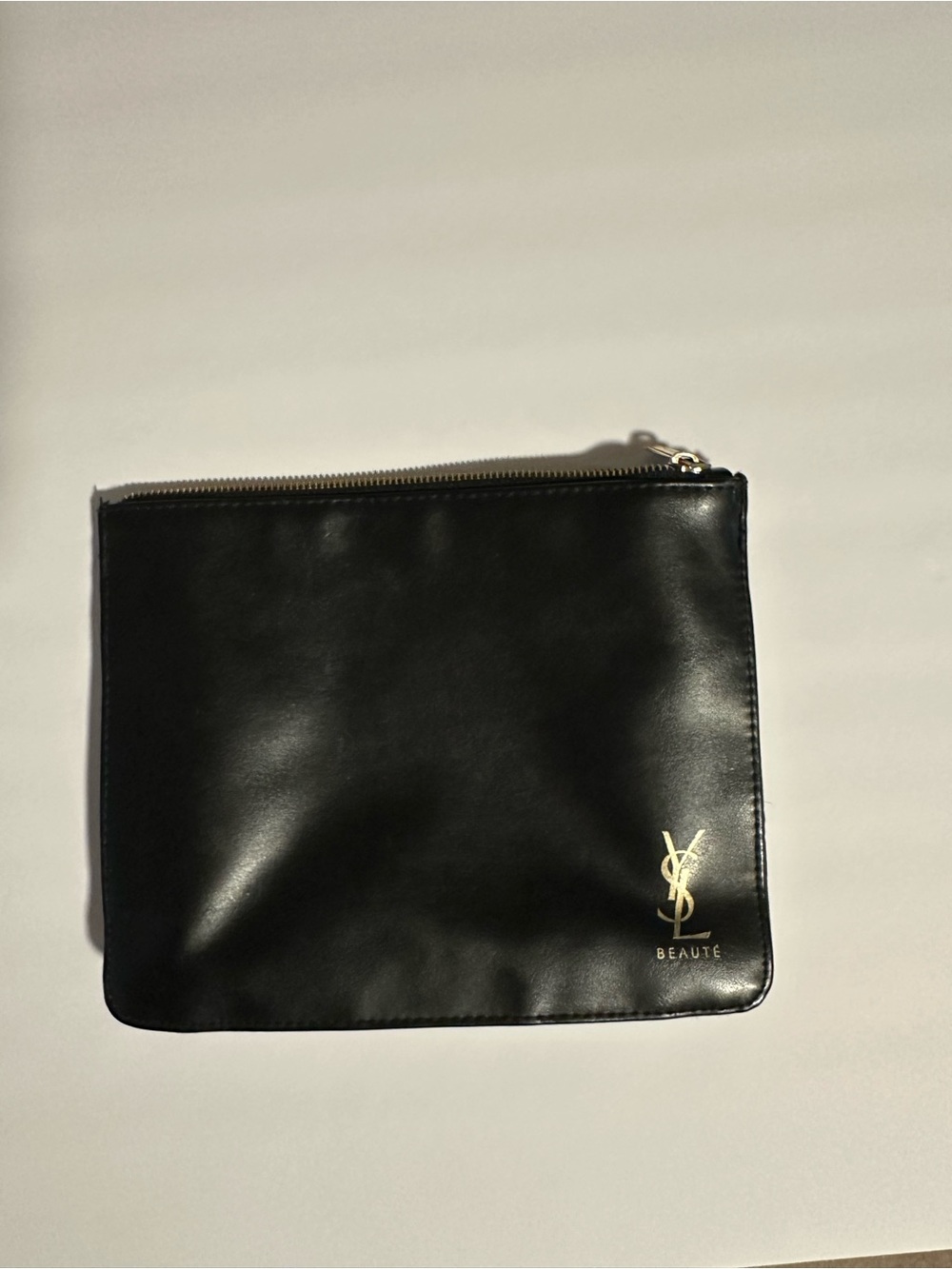 Yves Saint Laurent Black Leather Toiletry Pouch with Gold YSL Logo
